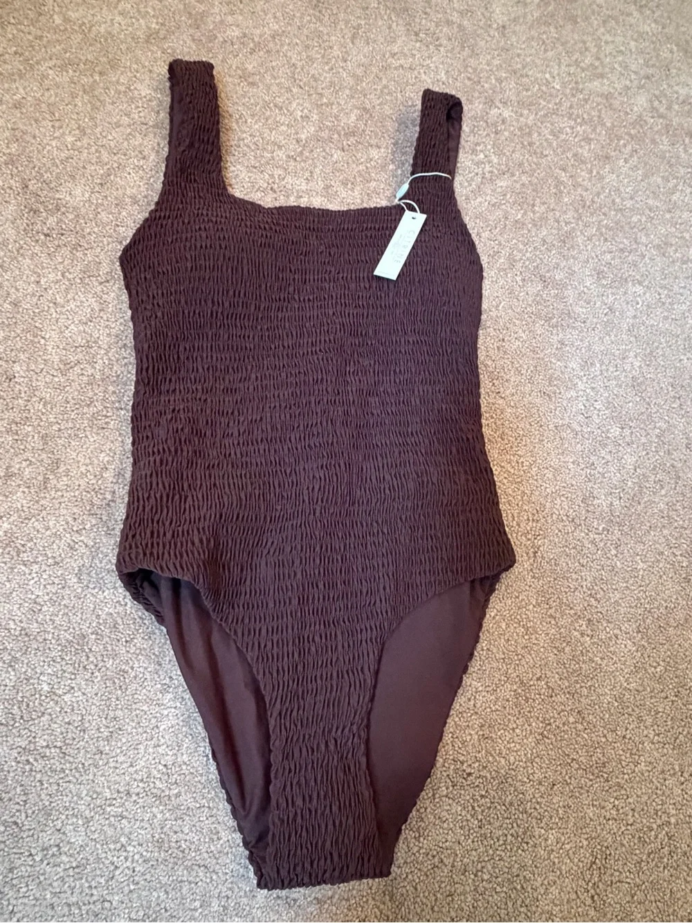 NWT new small free people citrine Jenni smocked swimsuit one piece smocked brown